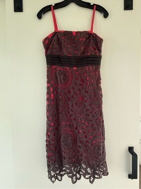 Floreat Pink Lined Gray Lace cocktail Dress